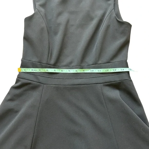 Calvin Klein sleeveless black crepe knit fit flare dress mesh panels size 10 - Picture 9 of 11